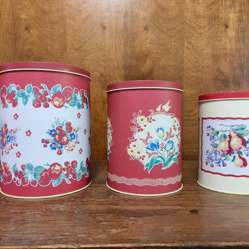 Gooseberry Patch Set of 3 Canisters Retro Fruit Floral